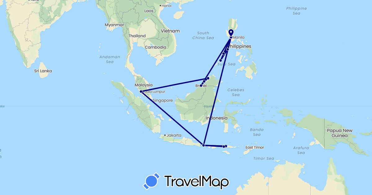 TravelMap itinerary: driving in Brunei, Indonesia, Malaysia, Philippines (Asia)
